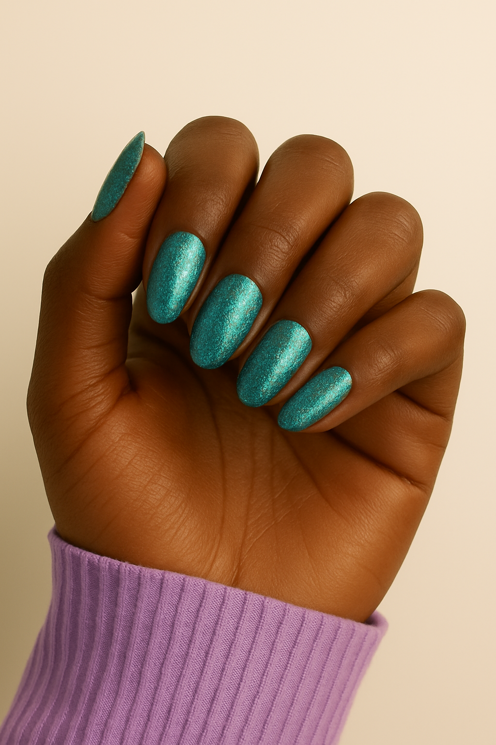Jellyz Nails Stunning fully cured gel nail sticker with green and blue chrome effect and a shiny metallic finish