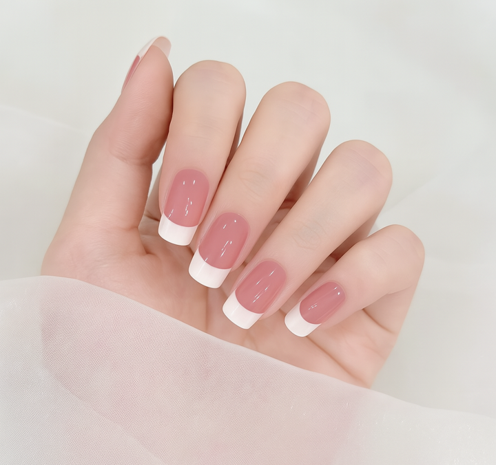 Jellyz Nails Elegant fully cured gel nail stickers with French tip and natural pink base