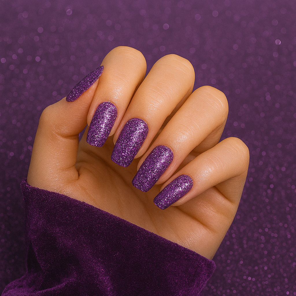 Gel Nail Sticker Fully Cured in Purple Reign colour. NO UV