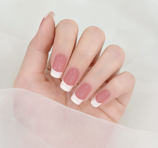 Jellyz Nails Elegant fully cured gel nail stickers with French tip and natural pink base