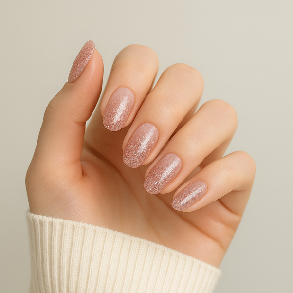 Jellyz Nails Sophisticated fully cured gel nail stickers in soft pink nude shade with ombre effect and subtle shimmers